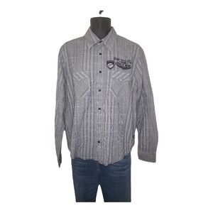 Gin Tonic Mens Size M Button Up Shirt Long Sleeve Striped Casual Embroidered Top